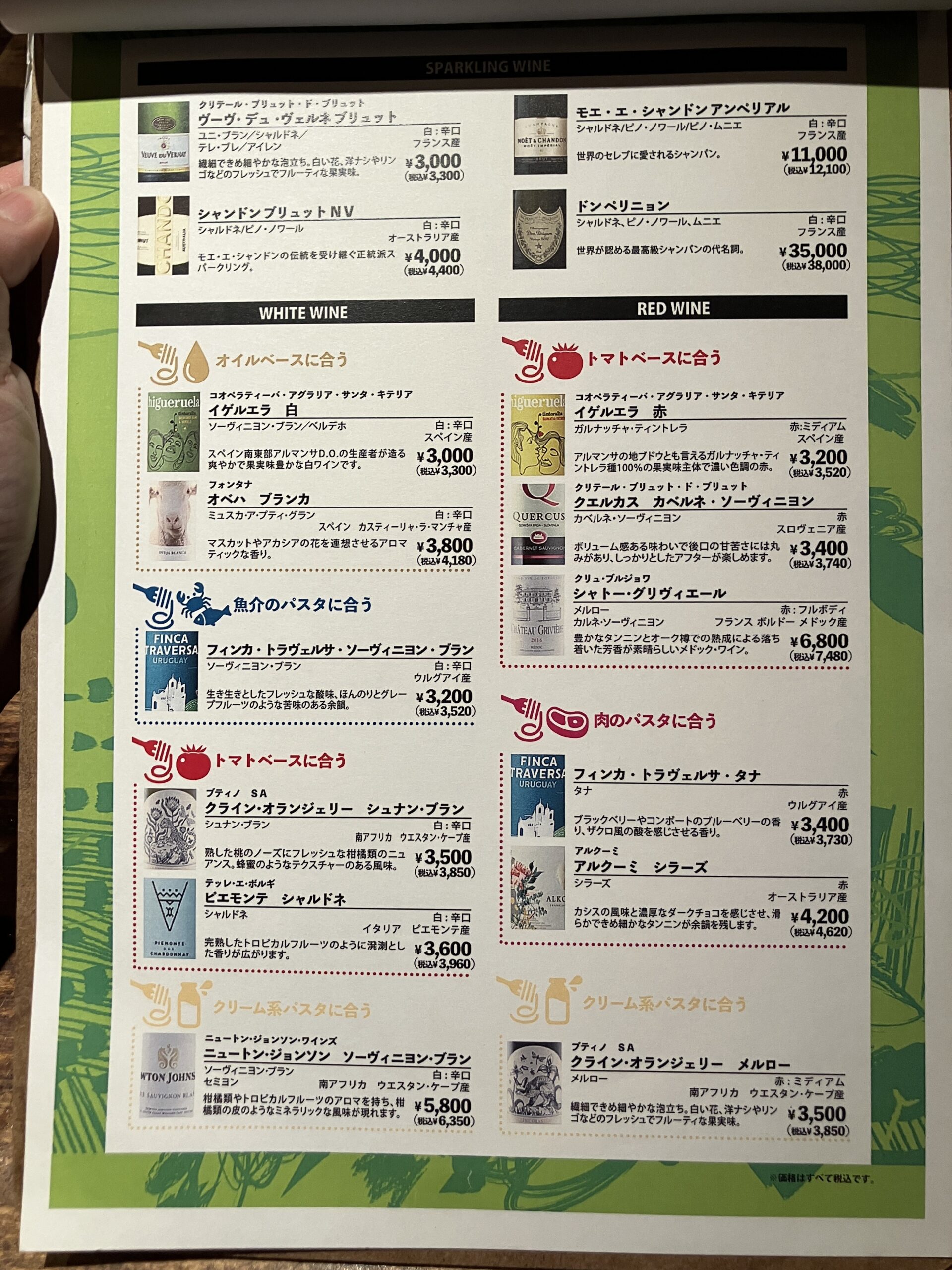 ワインとパスタのペアリング